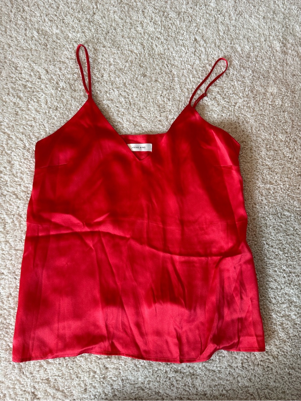 Anine Bing Red Silk Spaghetti Strap Cami